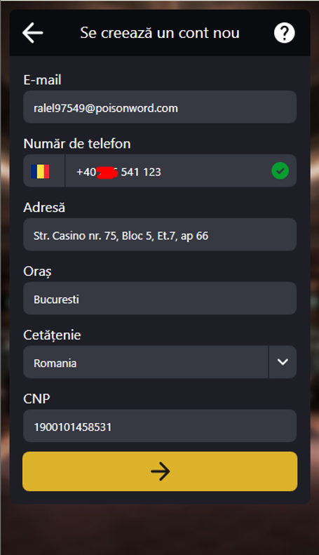 Cum te înregistrezi la Fortuna Palace Casino — pas 2