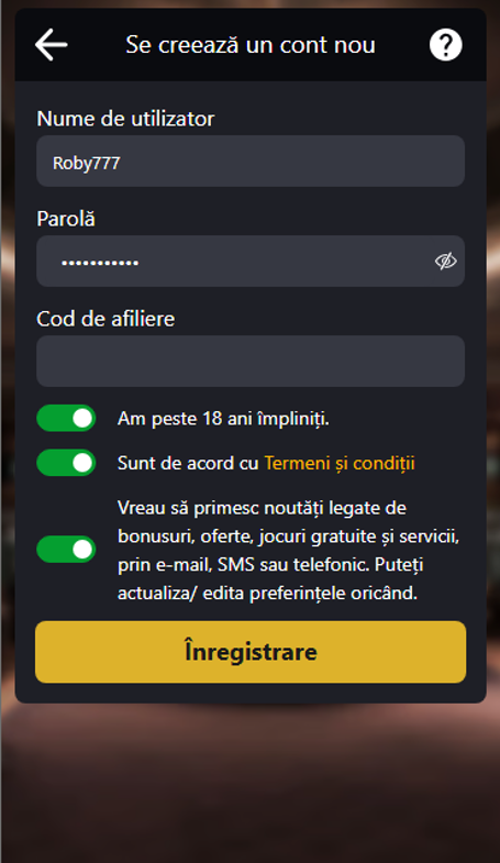Cum te înregistrezi la Fortuna Palace Casino — pas 3