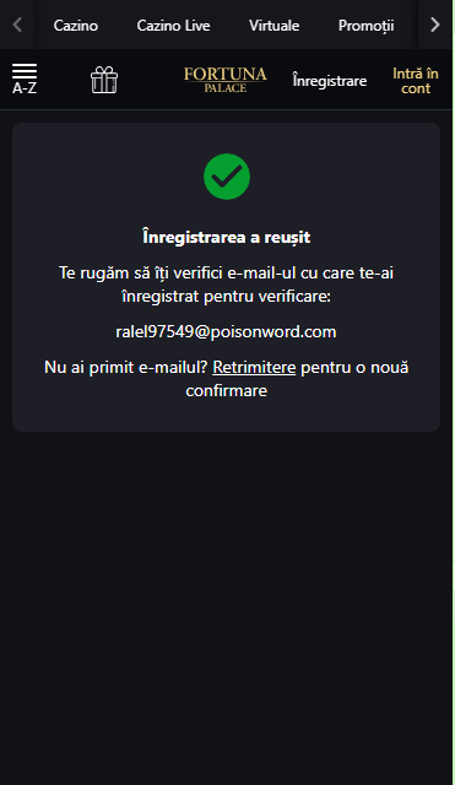 Cum te înregistrezi la Fortuna Palace Casino — pas 4