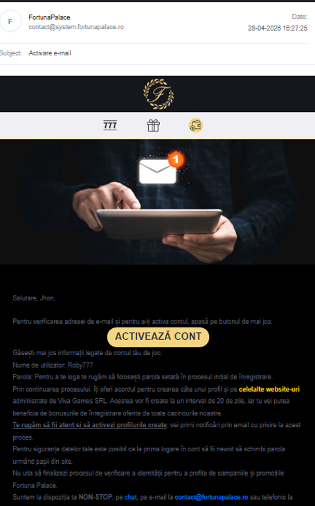 Cum te înregistrezi la Fortuna Palace Casino — pas 5